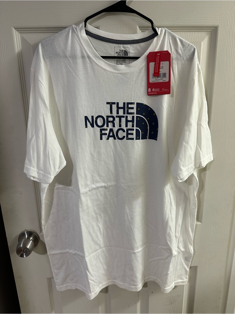 The North Face White Short-Sleeve Tee with Navy Logo